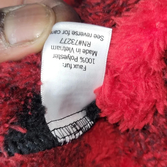 SO Sherpa Pullover Long Crop 1/4 Zip Red Black Buffalo Plaid Fleece Xtra Large - Picture 7 of 11